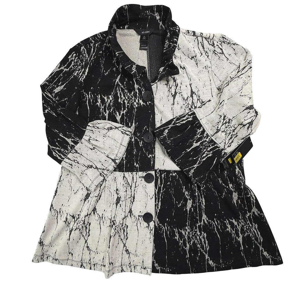 Ali Miles Black White Marble Print Button Front Jacket XL A49603JM BRAND NEW!
